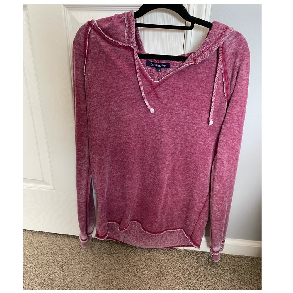 Ocean Drive Burgundy Distressed Oversized Hoodie